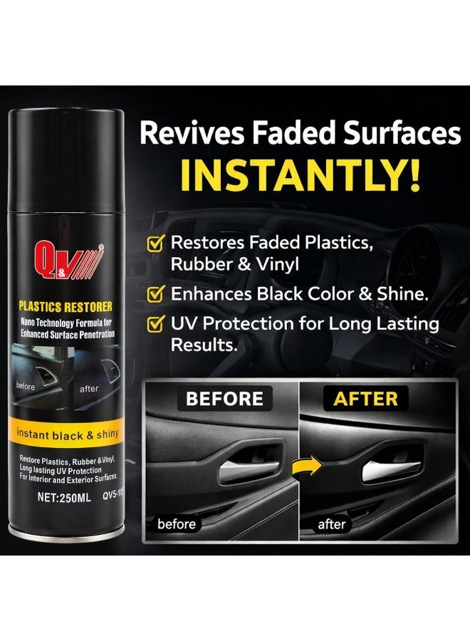 Q&V Plastics Restorer Spray 250ML – Car Interior & Exterior Trim Polish, Plastic Reviver, Instant Black & Shiny Coating, UV Protection, Dashboard Cleaner, Bumper & Door Panel Restorer - Image 3